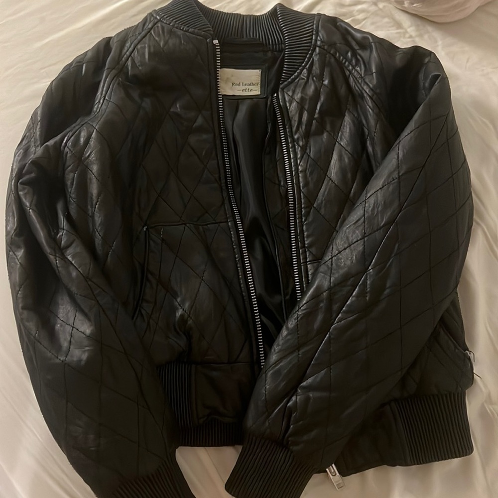 Leather bomber jacket
